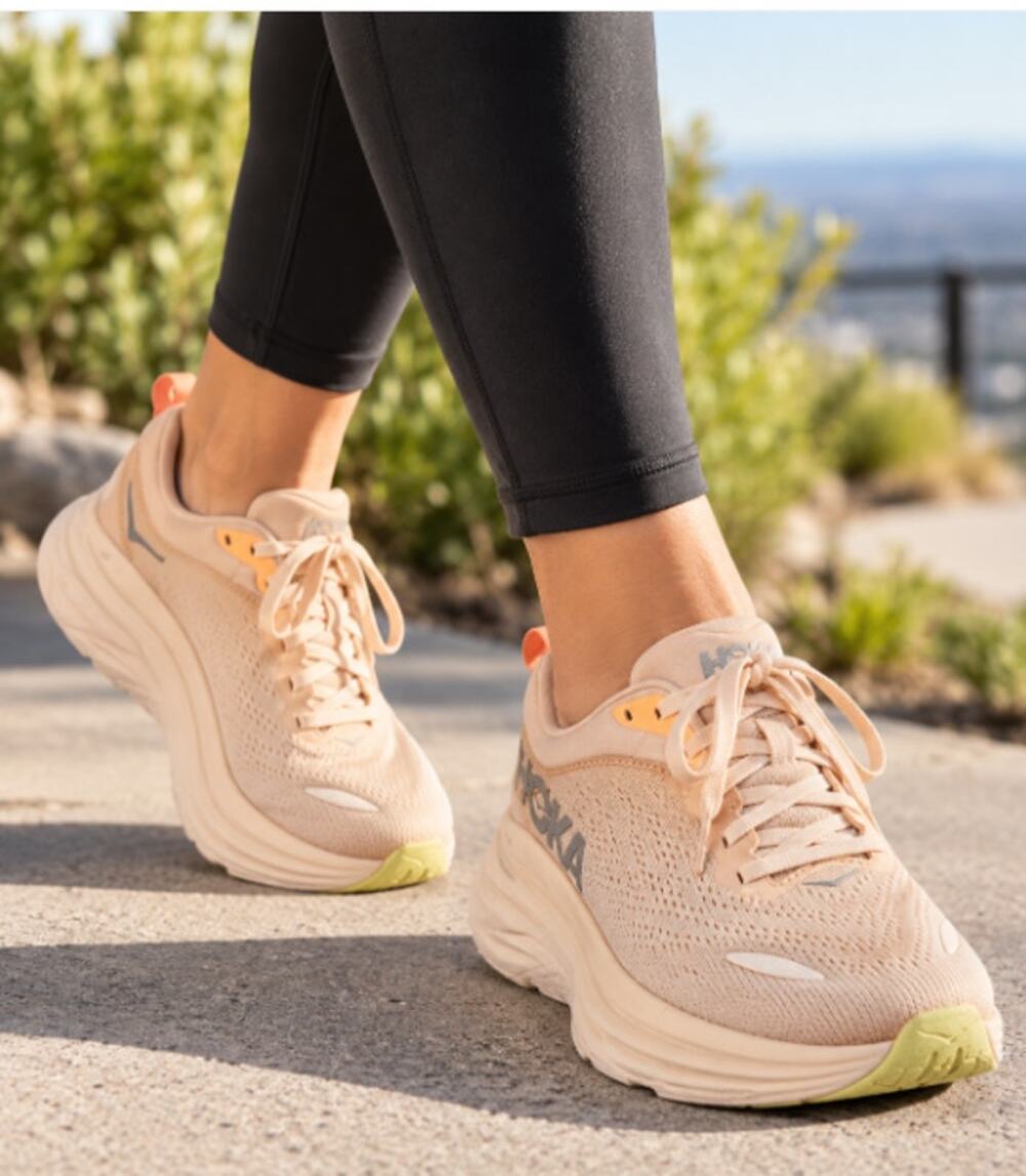 HOKA Women's Bondi 8 – Size 8 – Beige/Tan – Cushioned Athletic Sneakers